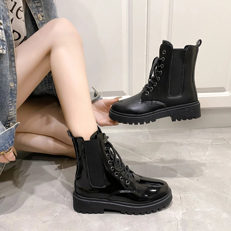 2024 Spring Womens Shoes Comfortable Fashion Boots Womens Short Boots Mid-Heel Thick Heel Round Toe Chelsea Boots 250725