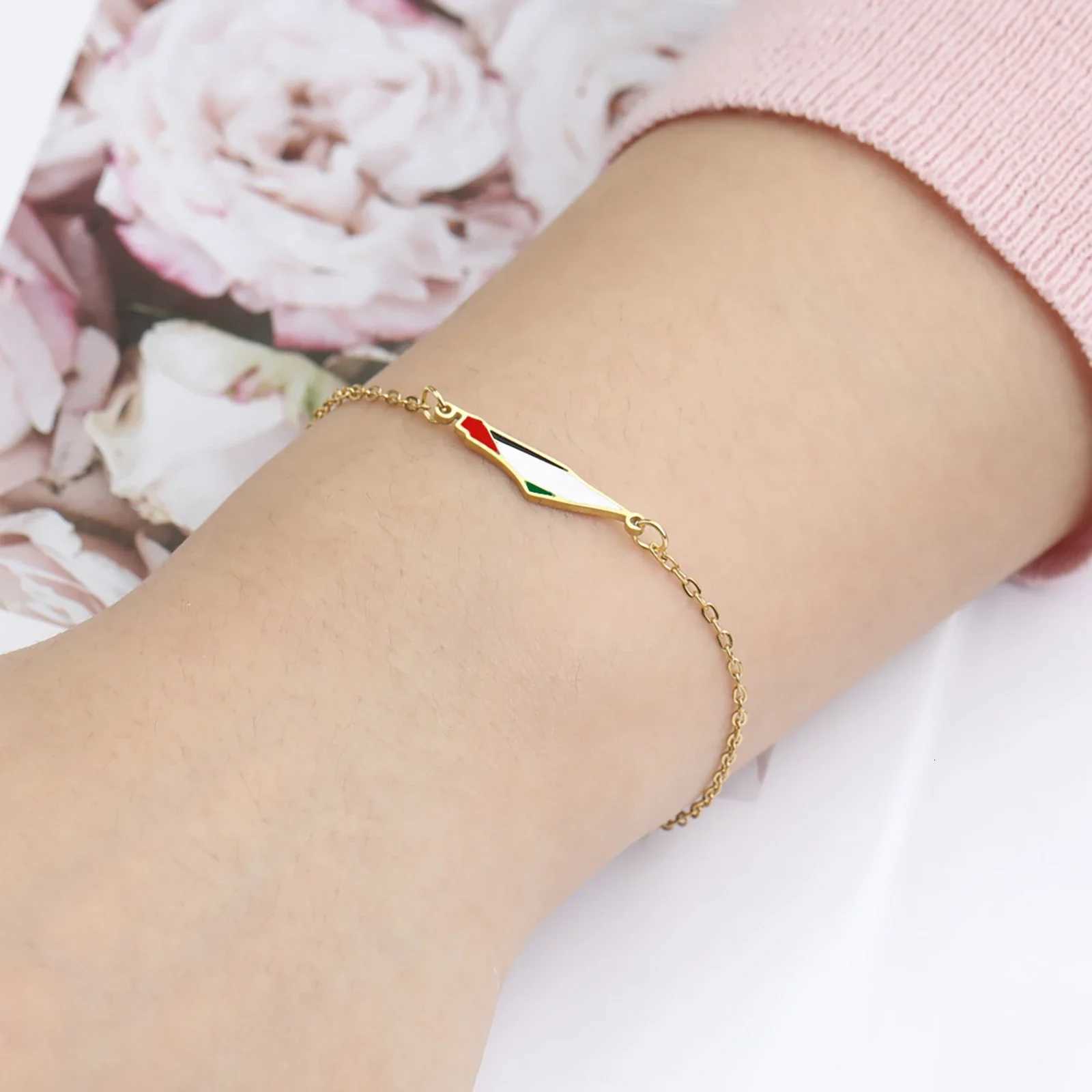 Enamel Palestine Map Charm Bracelets for Women Men Stainless Steel Gold Color Hand Bracelet Country Geography Jewelry Wholesale W250728