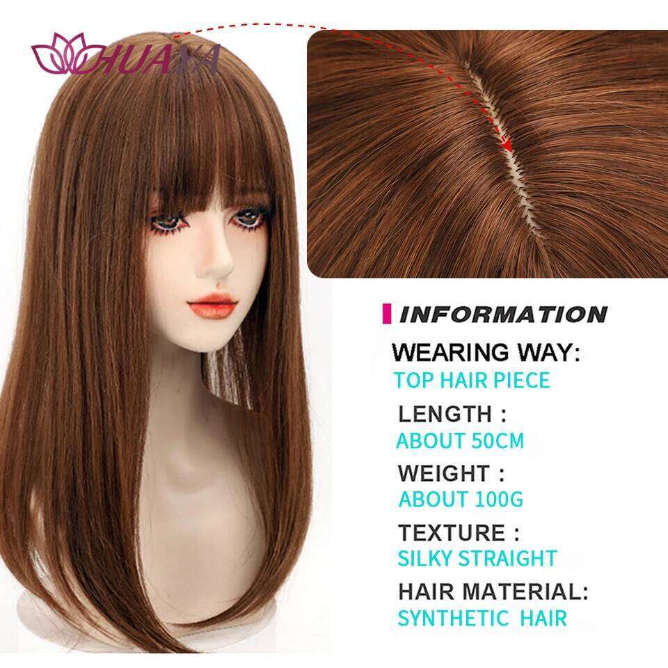 HUAYA Synthetic Women In Piece With Bangs Cover Thinning and White Hairpiece Top Clip on Hair Extension