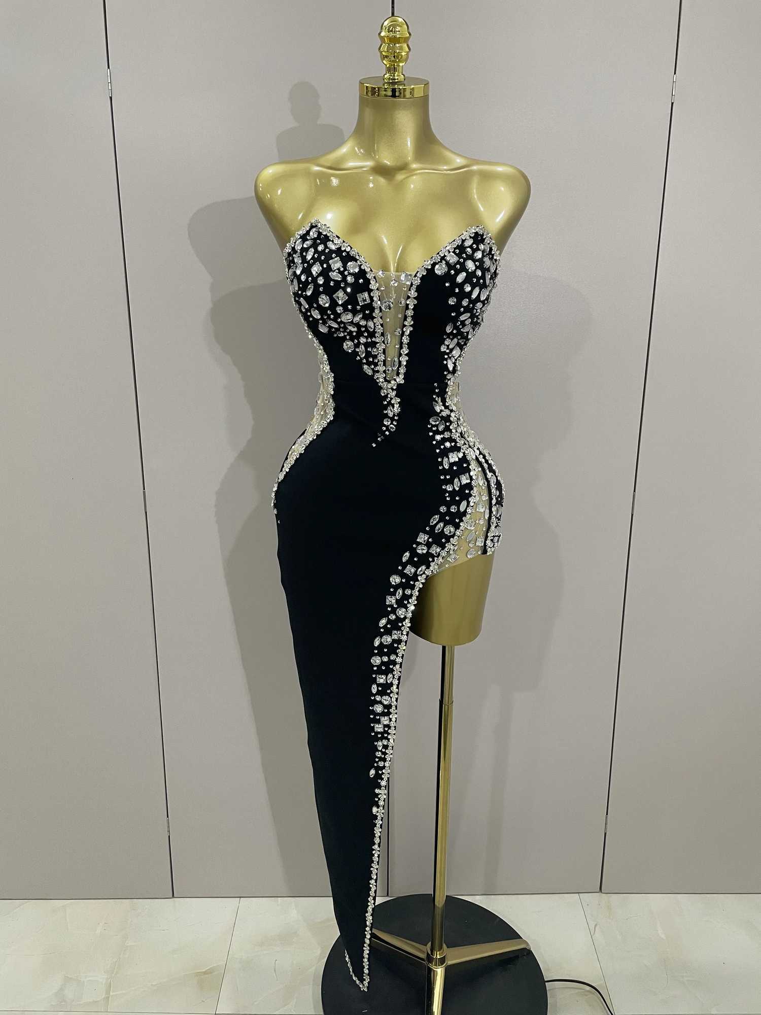 Newest High Quality Sexy Strapless Shinning Rhinestones Bodycon Bandage Long Dress Women Fashion Celebrate Evening Party Dress Z250728