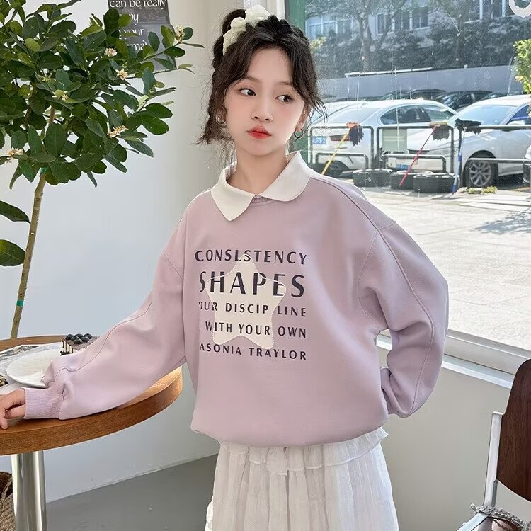 Children's Spring and Autumn Hoodie 2024 New Style Girls' Fashionable Western Autumn Clothes Big Children's Girls' Autumn Top Chil