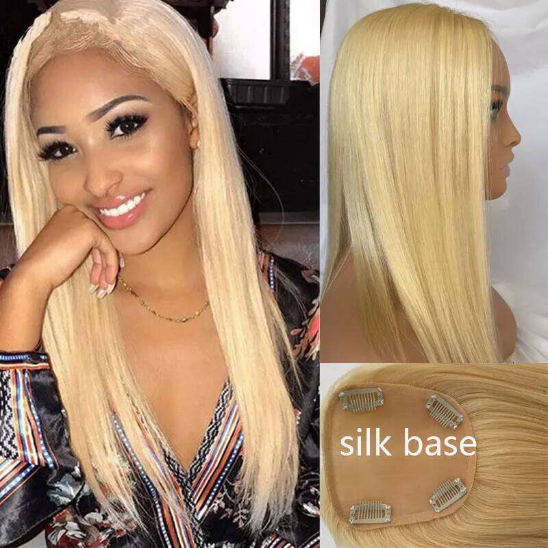 Silk Top Virgin Brazilian Human Hair Topper For Hairpiece Clip In Extension 12x13 Skin Base Blond 613# Women Toupee
