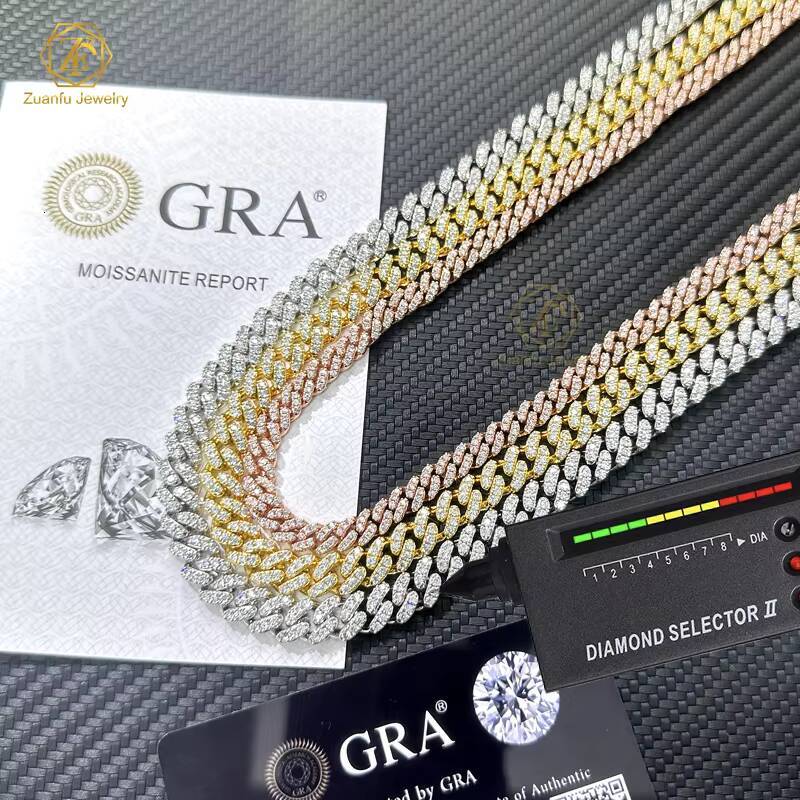 Mens Cuban Link Chain 6mm 1rows Miami Iced Out Moissanite Cuban Chain 925 Silver Jewelry Sterling Moissanite Cuban Chain