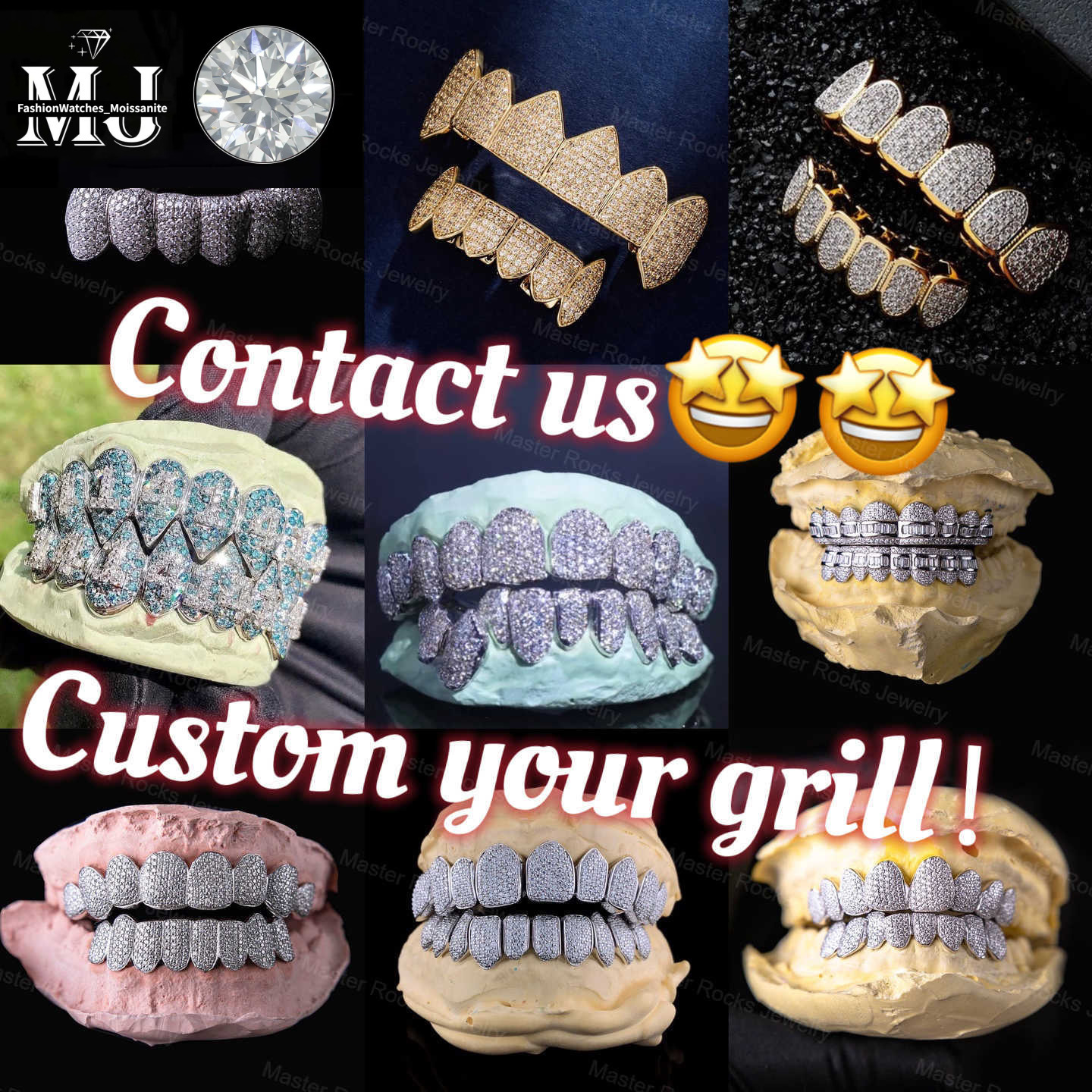 Iced Out Hip Hop Dia Teeth Rappers Top 8 Bottom Gold Plated Sterg Sliver Custom Vvs Moissanite Grillz