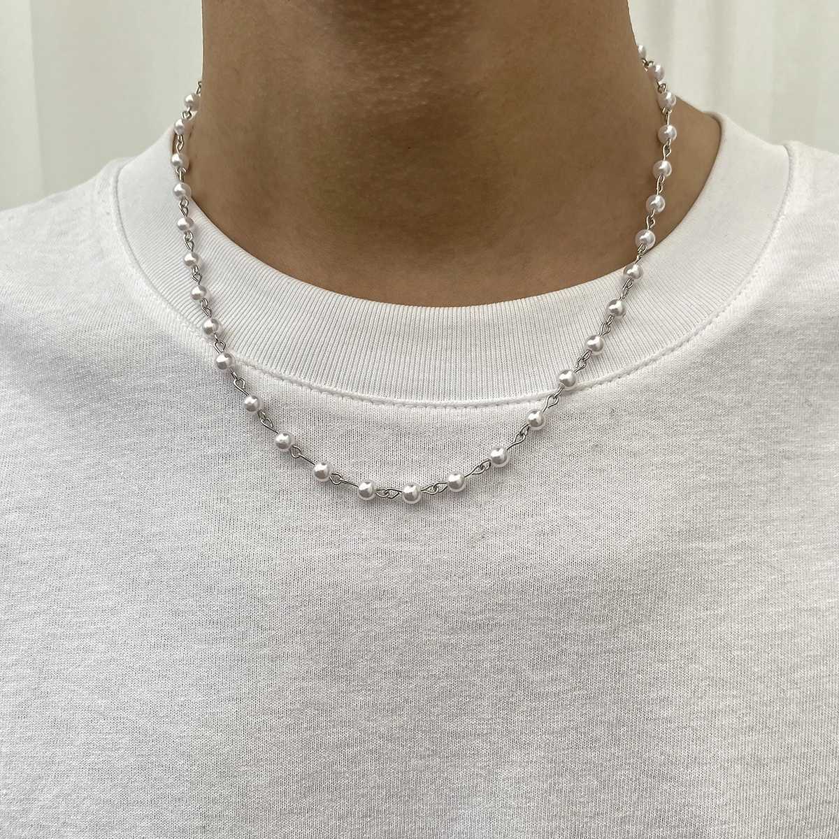 Small Imitation Pearl Beads Chain Short Choker Necklace for Men Trendy Beaded Chain Necklace on Neck 2023 Fashion Jewelry Collar XJ250708