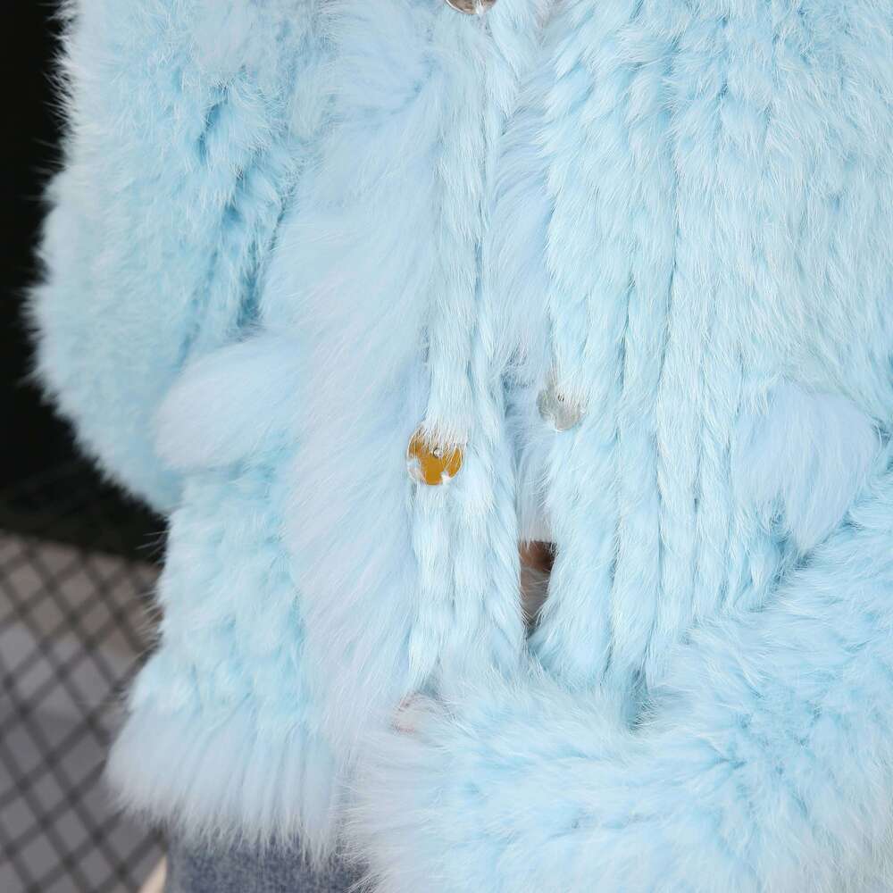 2024 Full Sleeves Outwear Autumn Winter Women Real Rex Rabbit Thick Coat 100% Natural Fur Warm Knitted Female Jacket