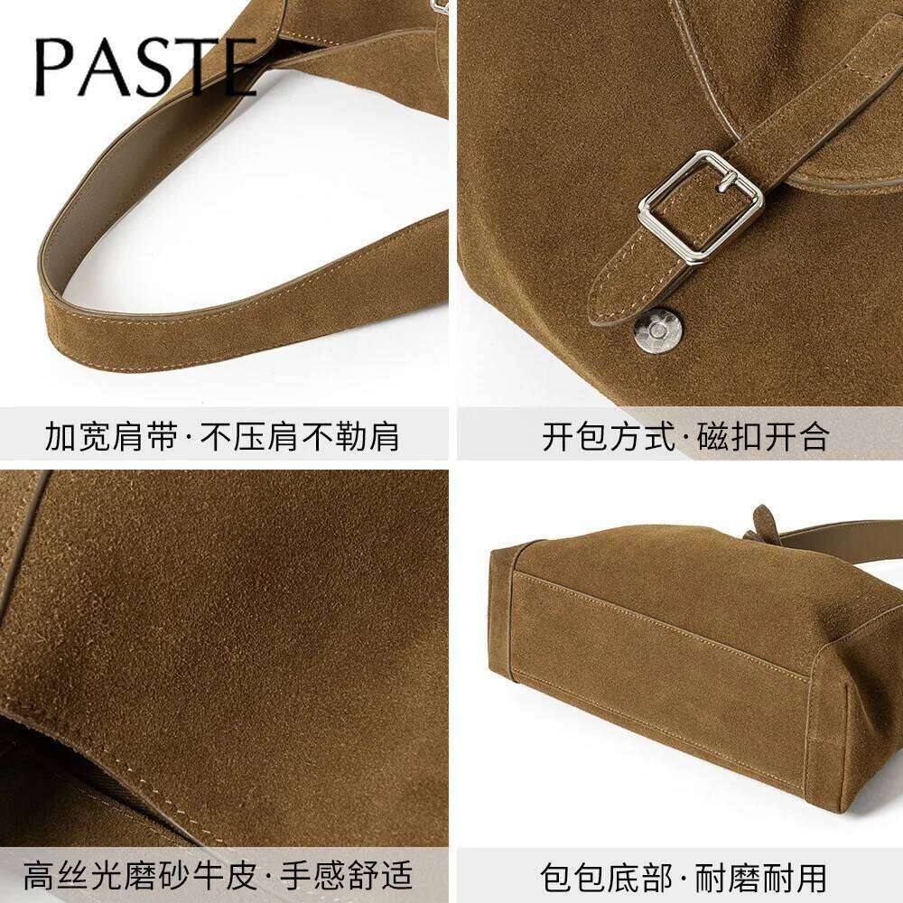 2026 Autumn Winter Collection Large Capacity Bowling Tote Red Kakhi Color Matte Suede Cow Leather Women Shopper Handbag