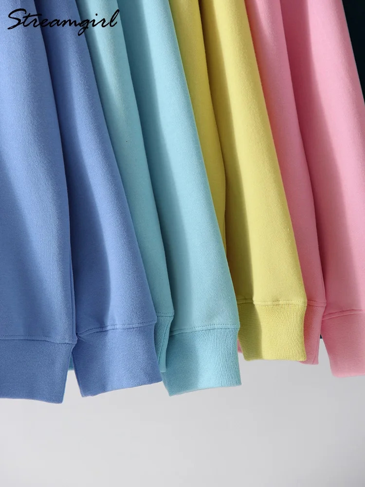 100% Cotton Sweatshirts for Women Oversized Autumn Long Sleeve Tops Basic Pink Hoodies Without Hood Loose O Neck Sweatshirt Women 250728