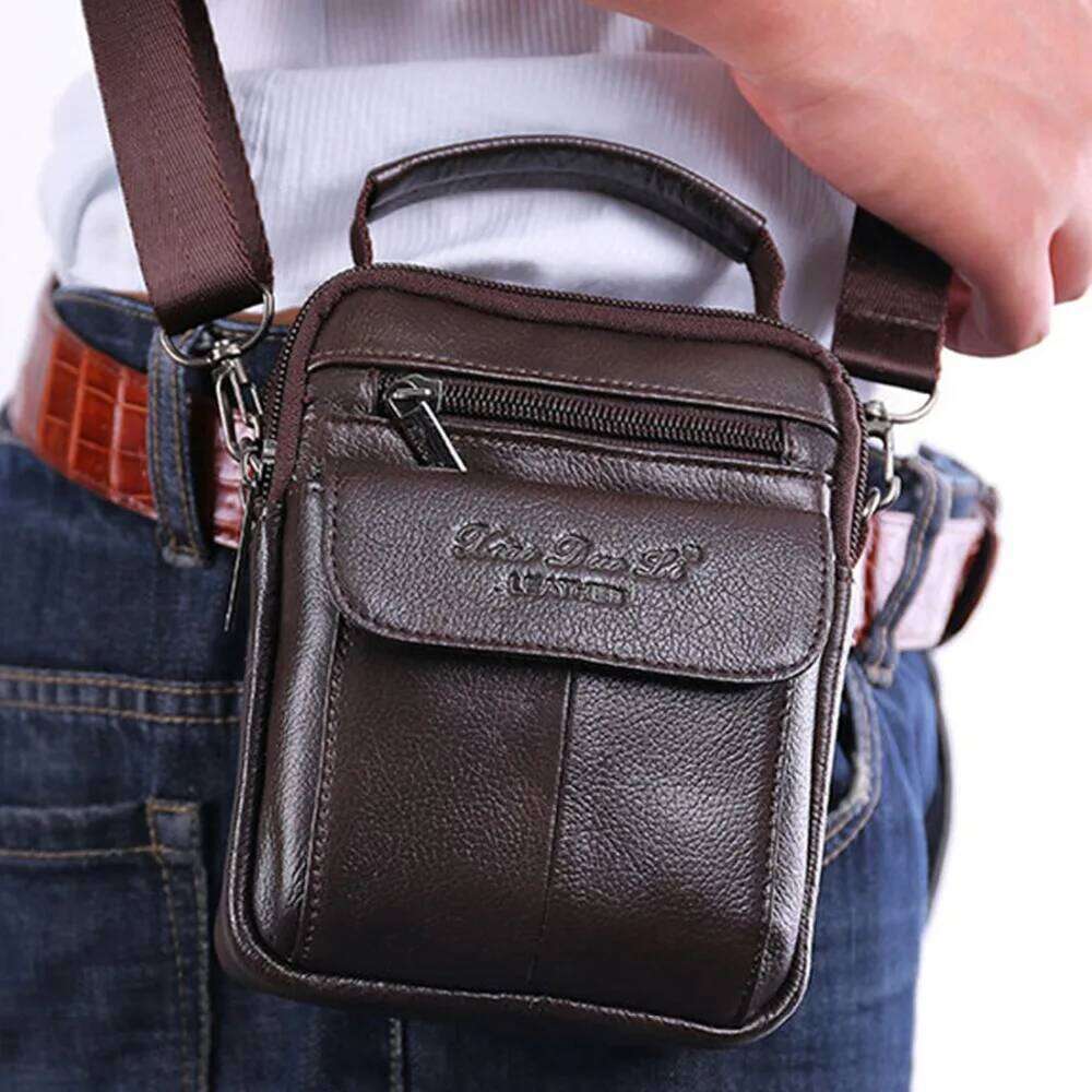 Men Small Shoulder Messenger Cross Body Bag Genuine Leather Cowhide Male Mini HandBag Belt Waist Pack Fanny Bags Purse
