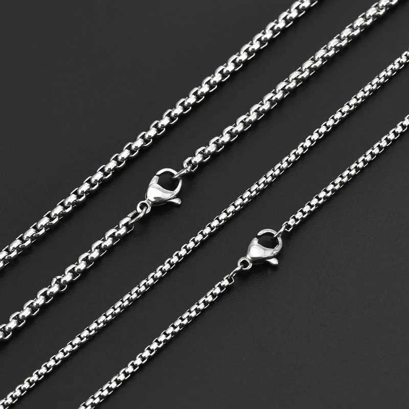 2-5MM Width Stainless Steel Square Rolo Chain Necklace For Women Round Box Choker Necklace Men Fashion Jewelry Accessories XJ250708