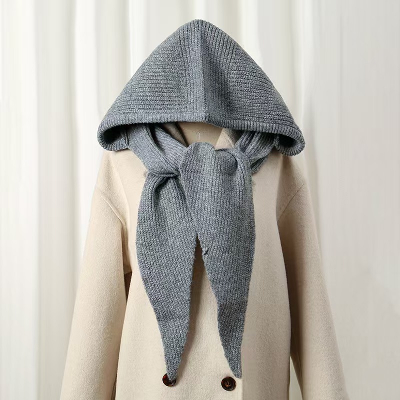 T1333 new autumn and winter solid color knitted hat shawl dual-purpose outer wear thick warm