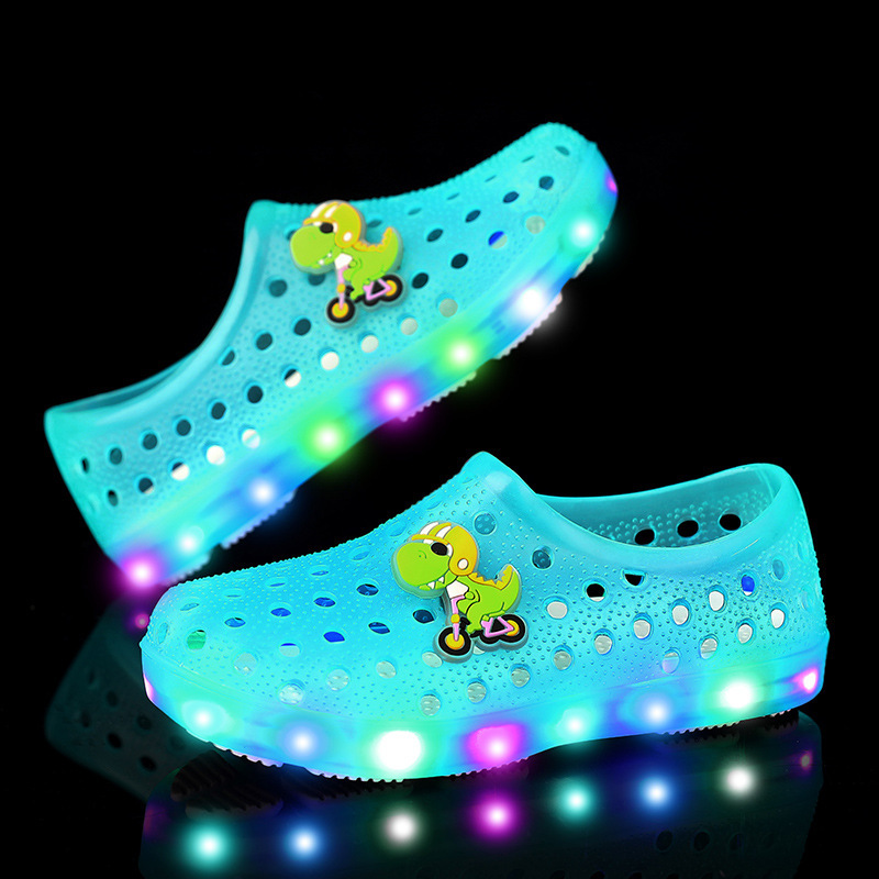 LED Light-Up for Toddlers Dinosaur Children's Garden Water Shoes Breathable Sandals Beach Non-Slip Kids Clogs