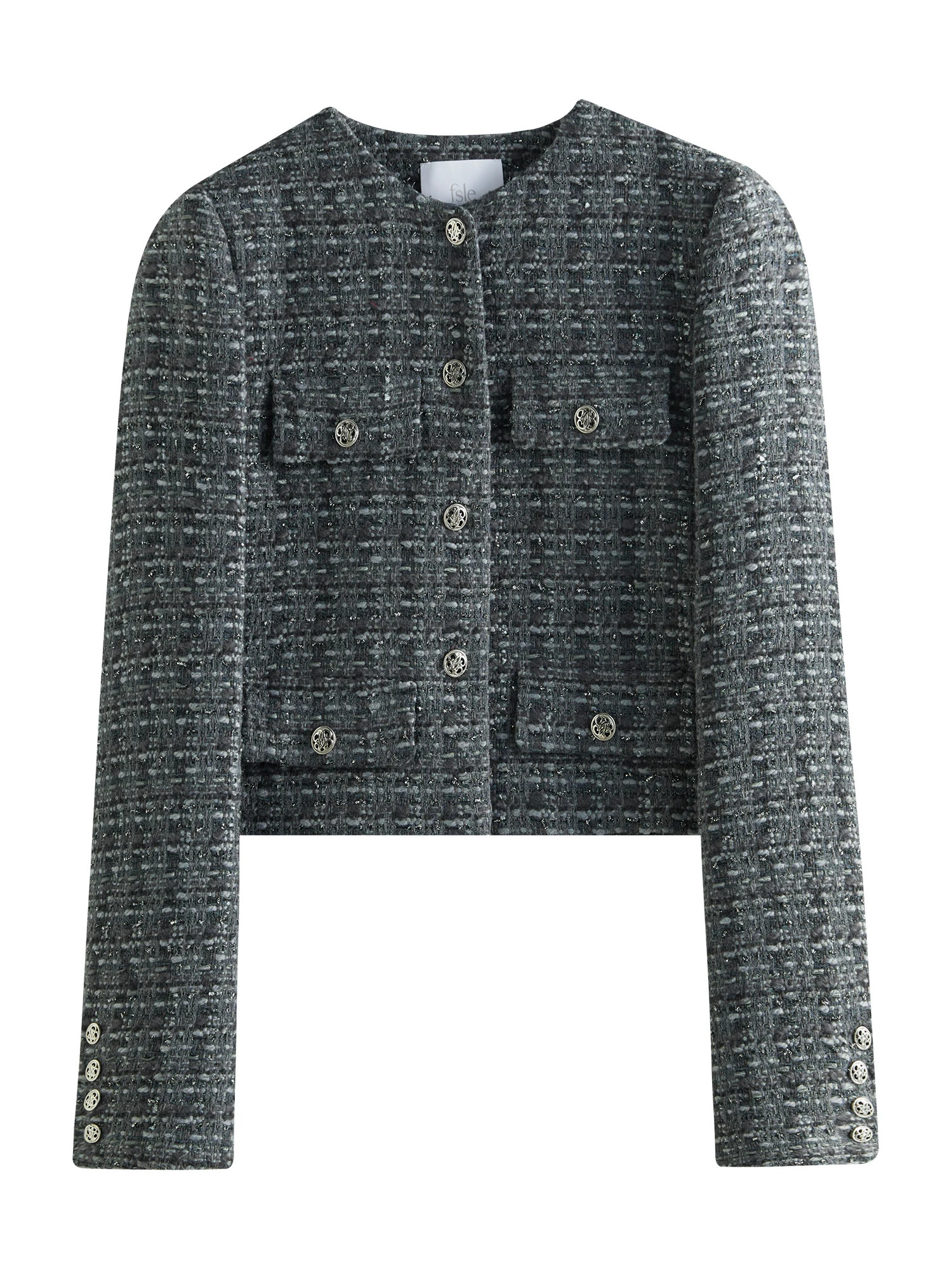 FSLE Exquisite Floral Gauze Gray Minimalist Style Women Jacket Spring Round Neck Elegant Ladies Short Coat 25FS11127 250728