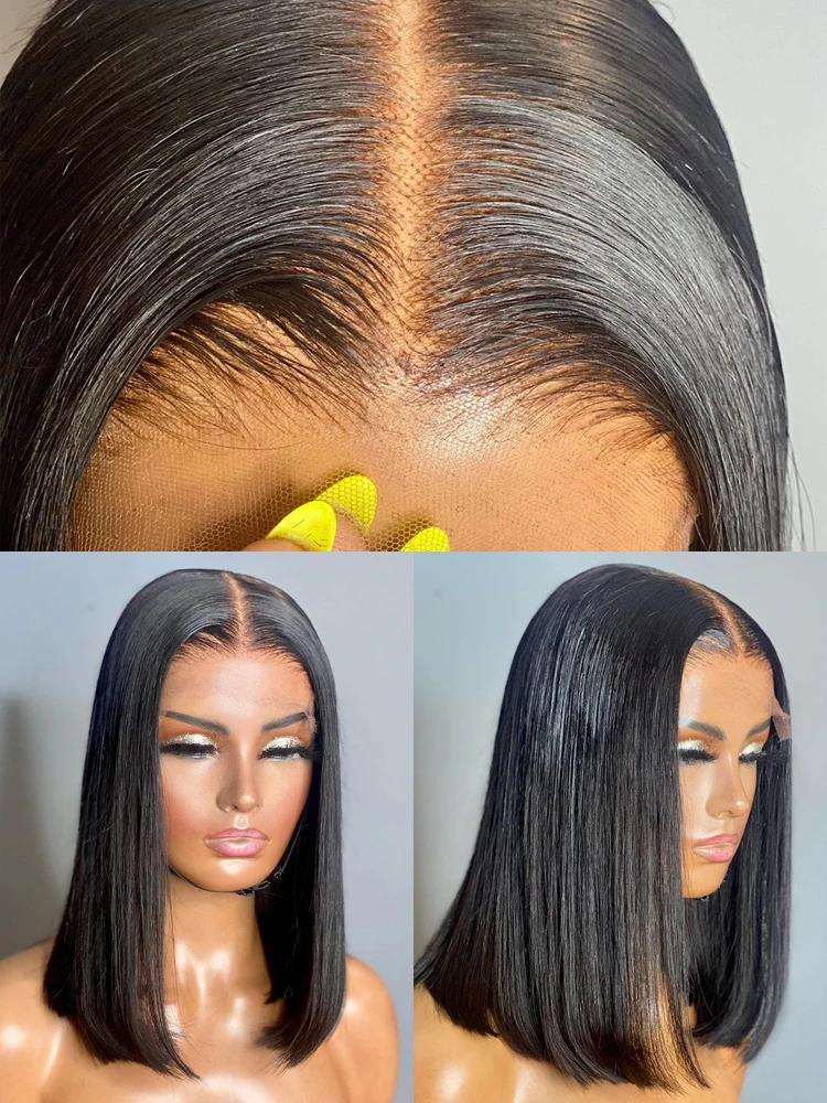 Lace Front Human Hair Wig Transparent Lace Frontal Wigs For Black Women Synthetic Short Bob Wig Multiple Remy Straight Natural Wig