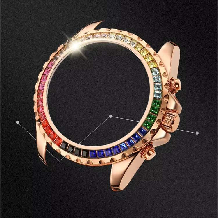DHwatches MEGIR 2227G Men's Diamond Rainbow Bezel Watch - Waterproof, Luminous, Date, Stainless Steel, 46mm Fashion Quartz Watch