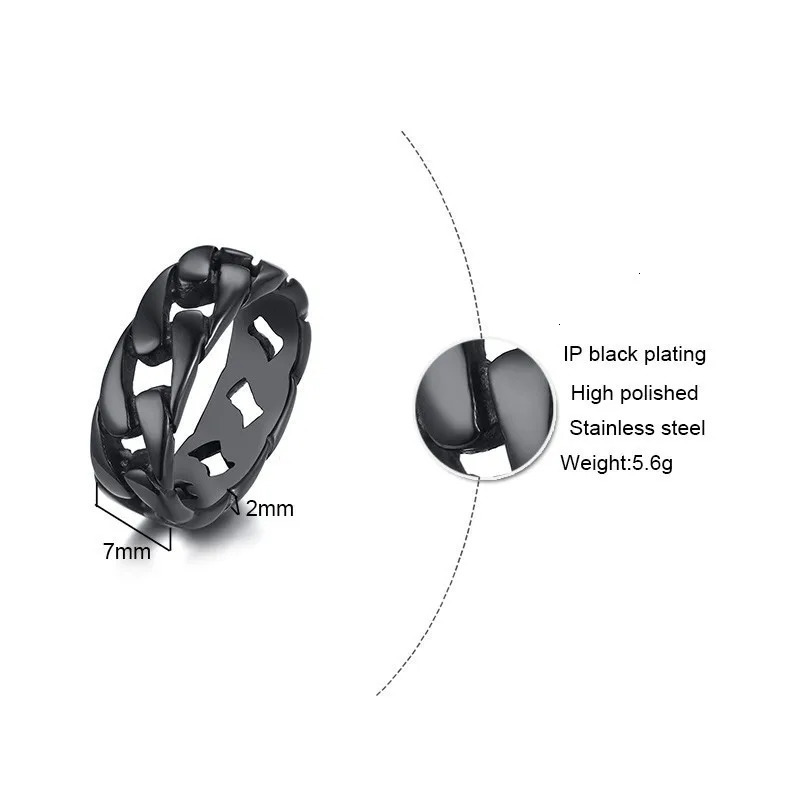 Vnox Stainless Steel 7mm Rings for Men Cuban Link Chain Male Boy Finger Ring Accessory 250723