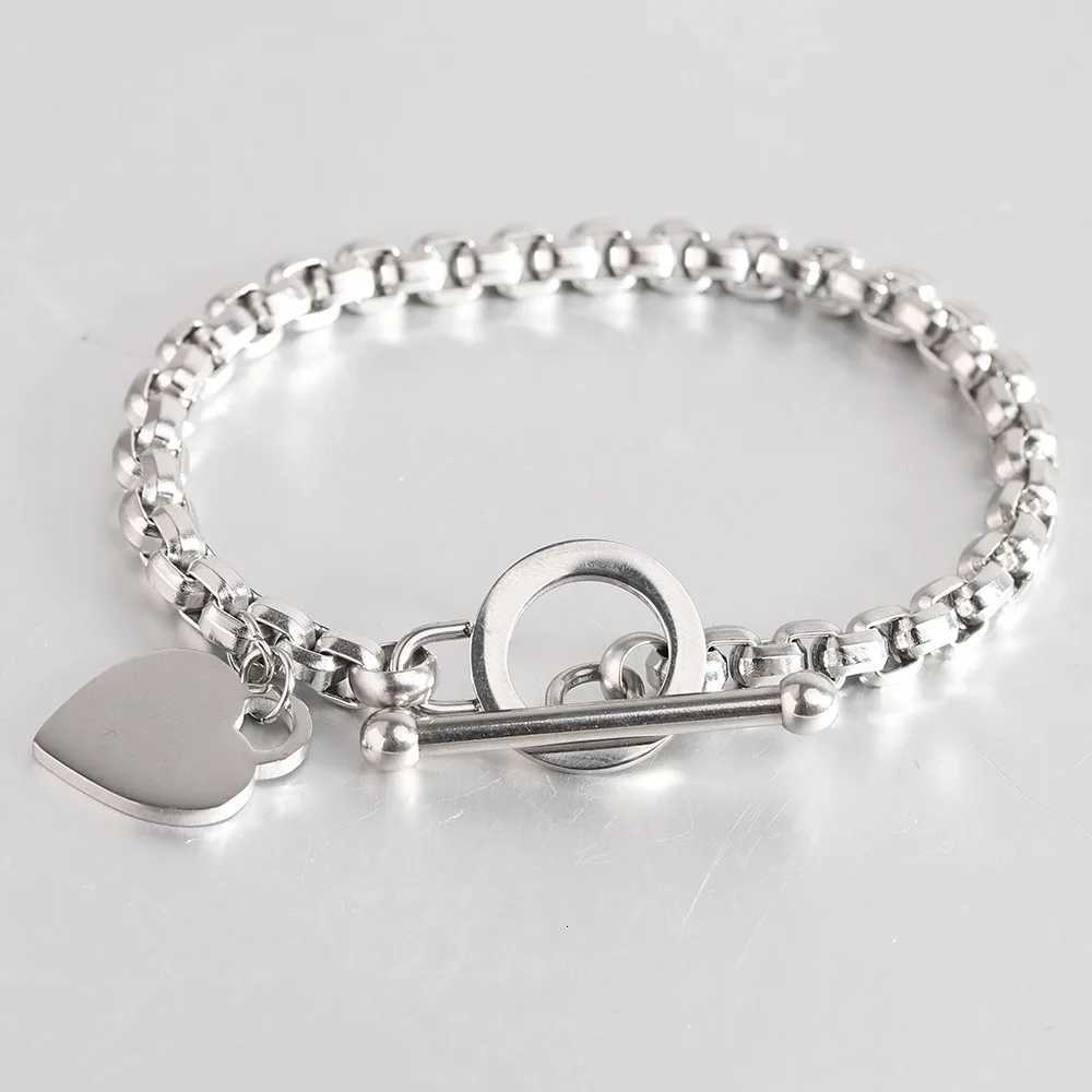 6MM Hand Chain Stainless Steel Heart Bracelet for Women OT Lock Girls Jewelry Accessories Party Birthday Gift W250728
