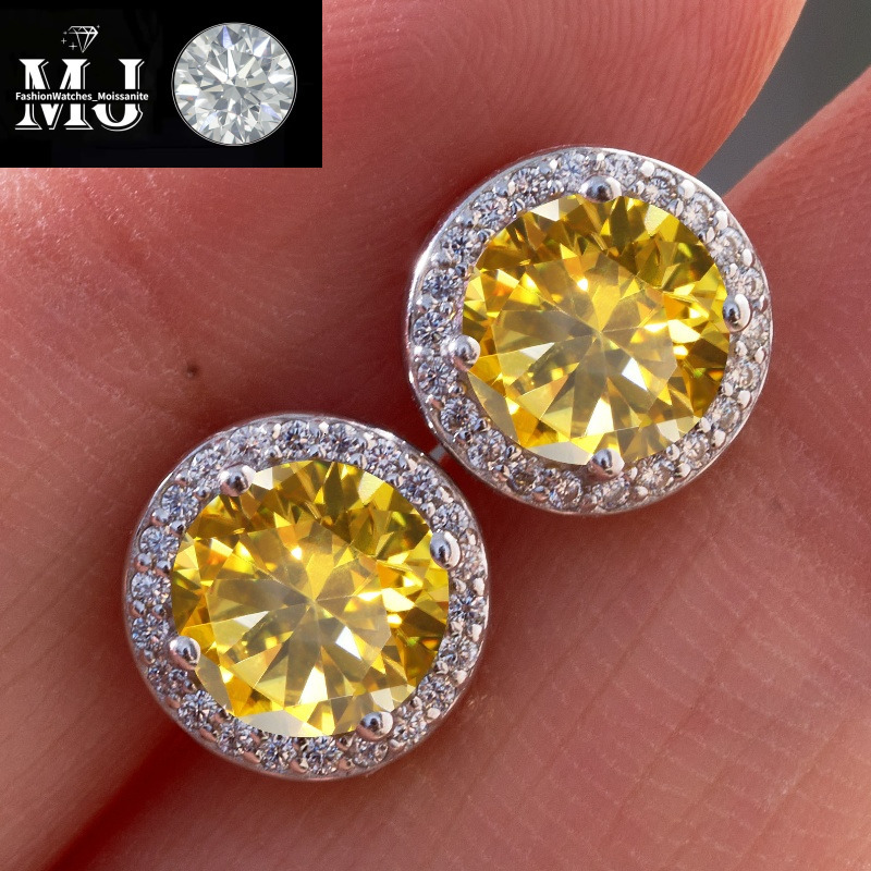 Fashion Sterg Sier Gold Plated Passed Test 1ct Yellow Moissanite Heart Earrings Studs for Men Women