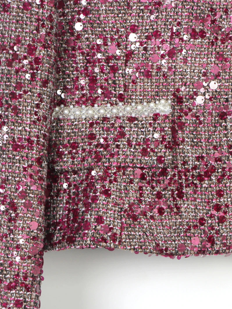 Style Elegant Light y Celebrity Bead Sequin Small Fragrance Tweed Round Neck SingleBreasted Jacket 250728