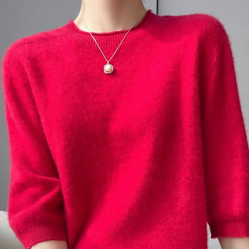 FirstLine ReadyToWear Sweater Womens 100 Pure Wool Knitted ShortSleeved TShirt Round Neck Thin Loose HalfSleeve 250728