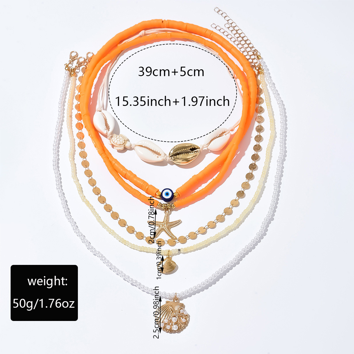 Layered High-End Ins Style Shell Necklace Irregular Colorful Soft Clay Pearl Starfish Collarbone Chain Jewelry for Women