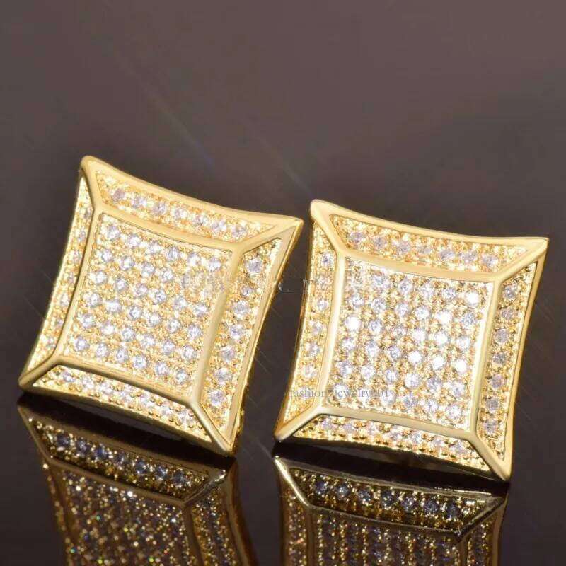 Stud Cubic Zirconia Bling Iced Out Sqaure Earrings Gold Copper For Men Hip Hop Jewelry Women Rapper Ear Ring