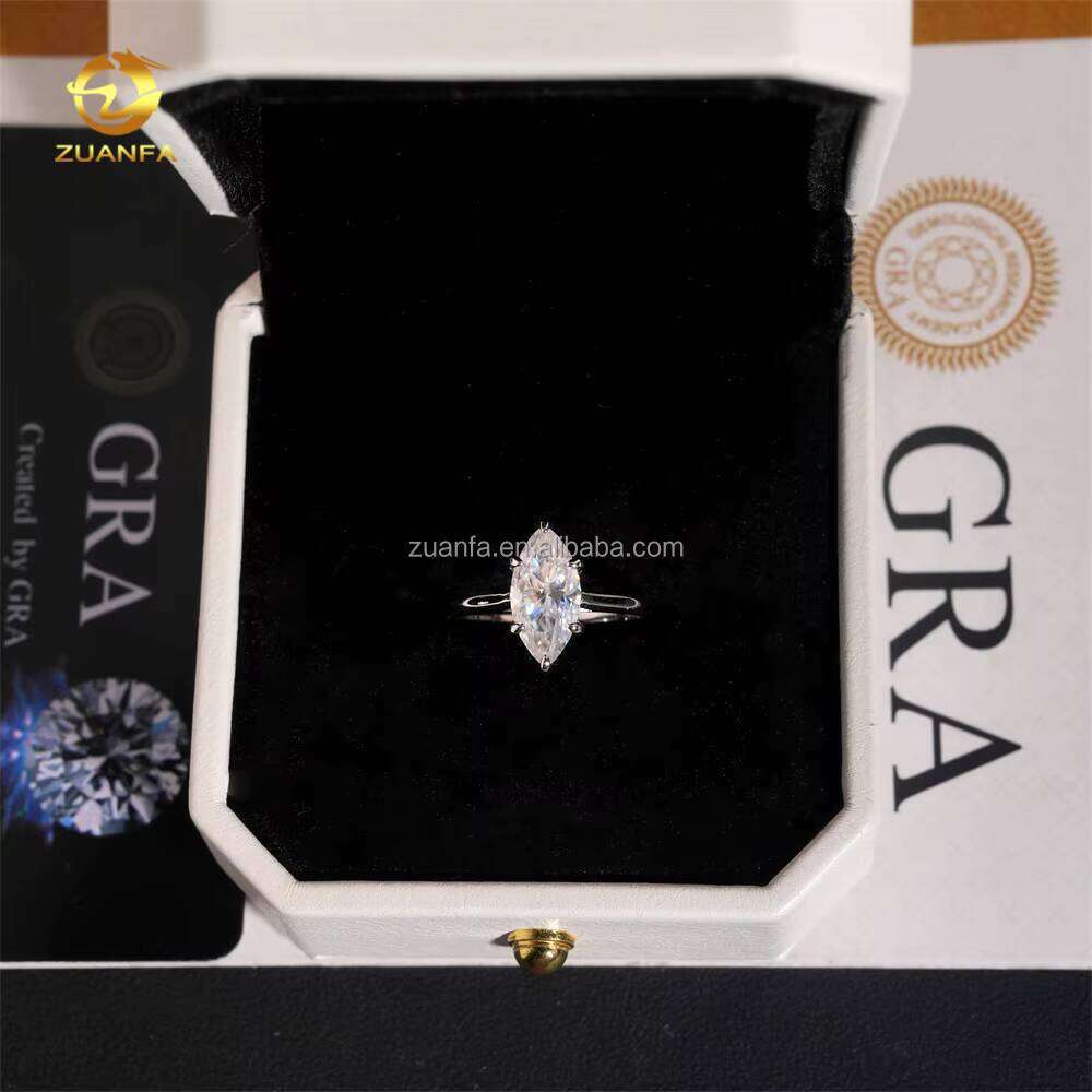 Drop Shipping Prong Setting Fiance Elegant Bridal Wedding Jewelry Sier Marquise Moissanite Dia Engagement Ring