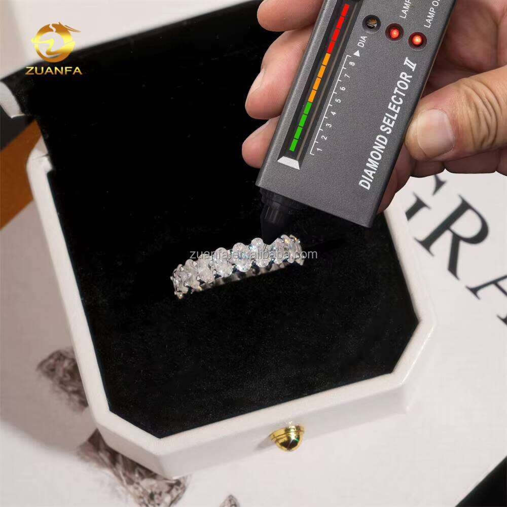 Drop Shipping Solid Sier Engagement White Gold Plated Bridal Jewelry FL Oval Moissanite Dia Eternity Band Ring