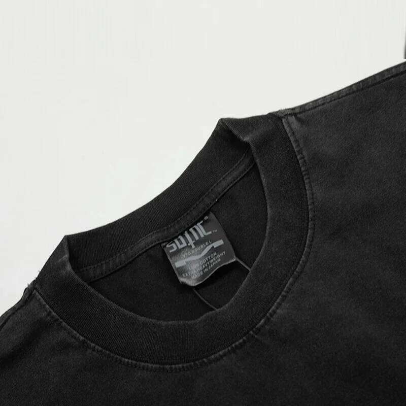 25SS Vintage Washed Black 100% Cotton T Shirt Men Women Casual Fashion Classic Letters Print Saint T-Shirt Oversized Tee