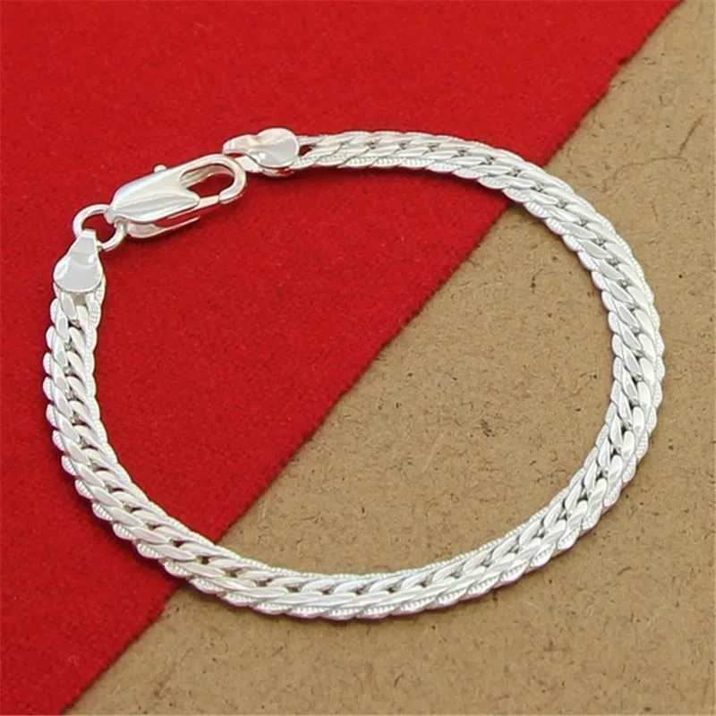 925 Sterling Silver Bracelet 8 Inch 5MM Flat Snake Chain Bracelet For Men Women Party Charm Jewelry Gift W250728