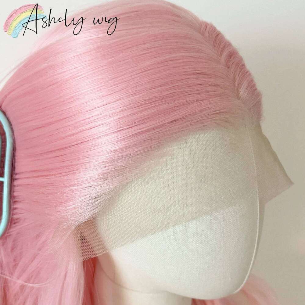Light Pink For Women Human Hair Lace Front 26Inch Long Straight Synthetic Wigs Soft Natural Heat-Resistant Fiber Cosplay Wig