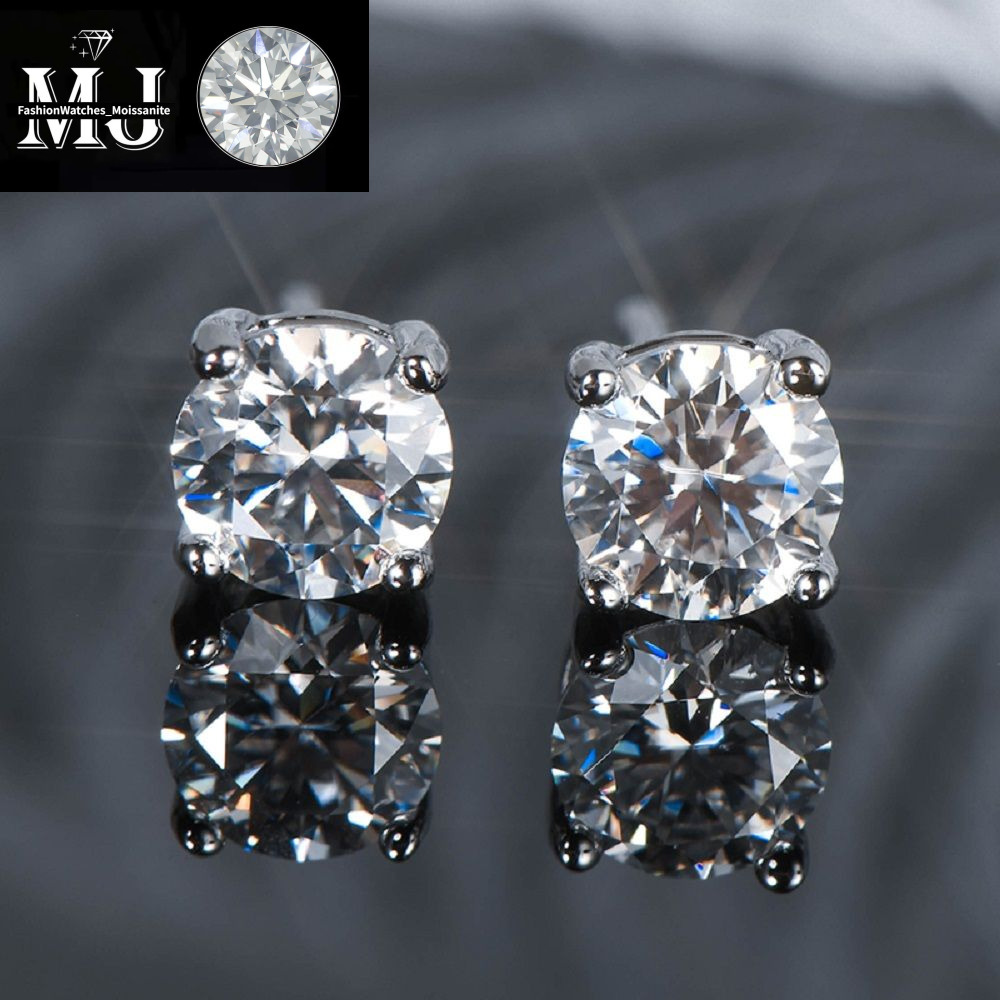 Stud Earrings Anziw Sparkle Real Moissanite Black Dia Sier Gold Ear Piercing Jewelry For Women Men Gifts 3mm/4mm/5mm