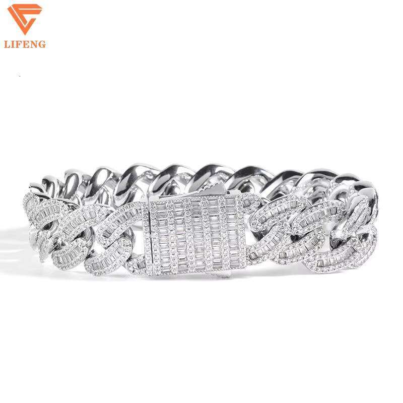 High Quality Women Trendy Accessories 10mm Simple Moissanite Sier Color Chain Fashion Cuban Bracelet Set