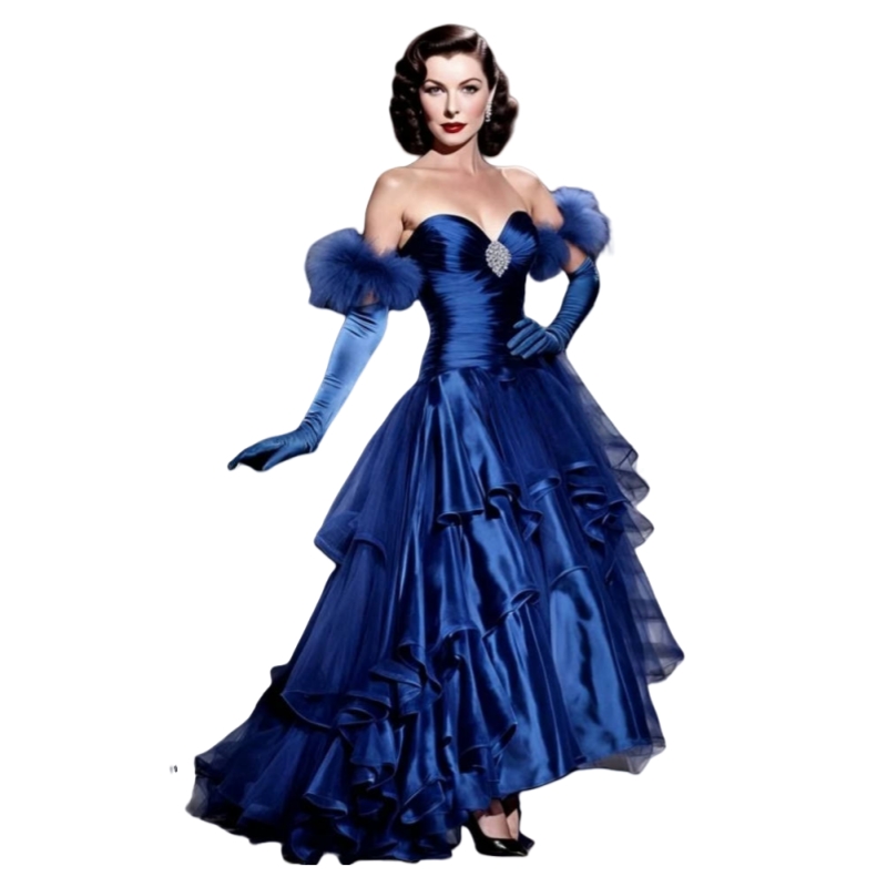 Royal Blue Tiered Vintage Prom Dresses A-Line Feathers Long Special Occasion Dress Lady Formal Evening Gown Corset Sweetheart Pleats