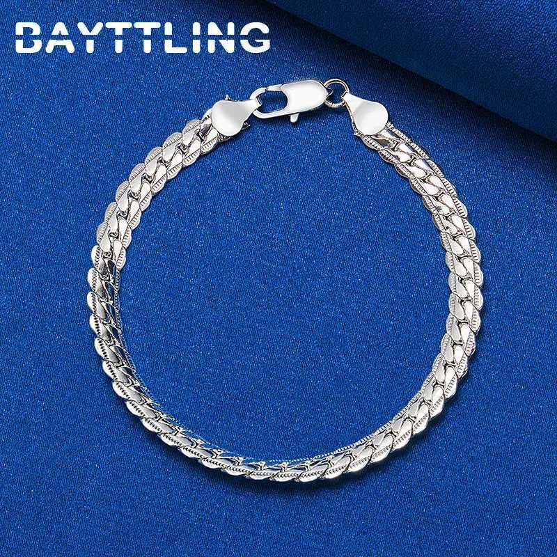 925 Sterling Silver 18K Gold 8 Inches 6MM Side Chain Bracelet For Women Fashion Charm Men Jewelry Gift Accessories W250728
