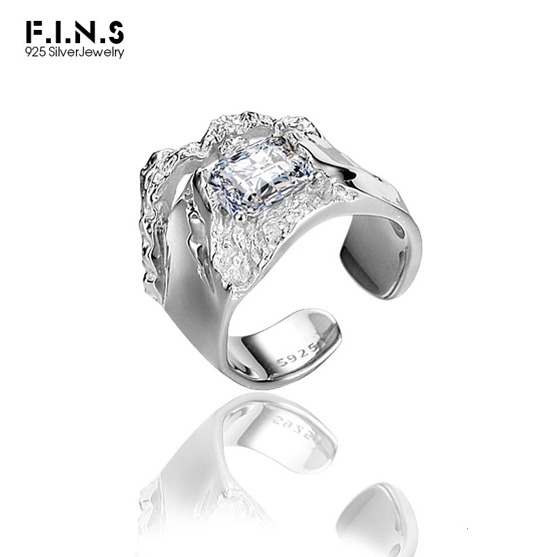 F.I.N.S Punk S925 Sterling Silver Zircon Ring Wide Open Resizable Index Mid Finger Wedding Party Fine Jewelry Gift 250723