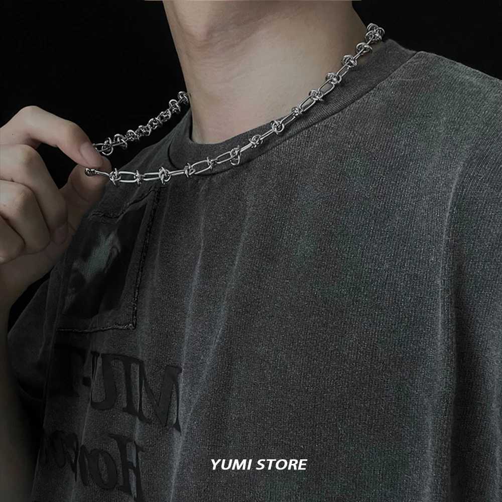 Hip Hop Titanium Steel Necklace For Men Women Trend Wrapping Rope Knot Collar Chain Unisex Choker Jewelry Kpop Accessories XJ250708