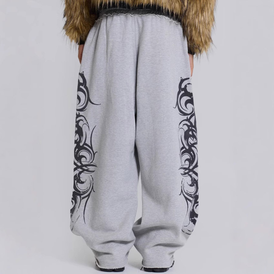 Men's Pants Y2K Gothic Sweatpants Destroyed Print Pattern Wide Leg Men Women Retro Distressed Hip Hop Streetwear Unisex Baggy Trousers