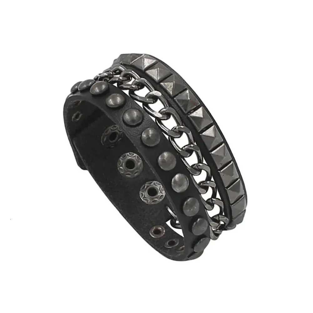 2024 Punk Dark PU Bracelet for Women Men Hip Hop Rock Chain Multi Layered Bracelet Trend Retro Gothic Jewelry Dancer Accessories W250728