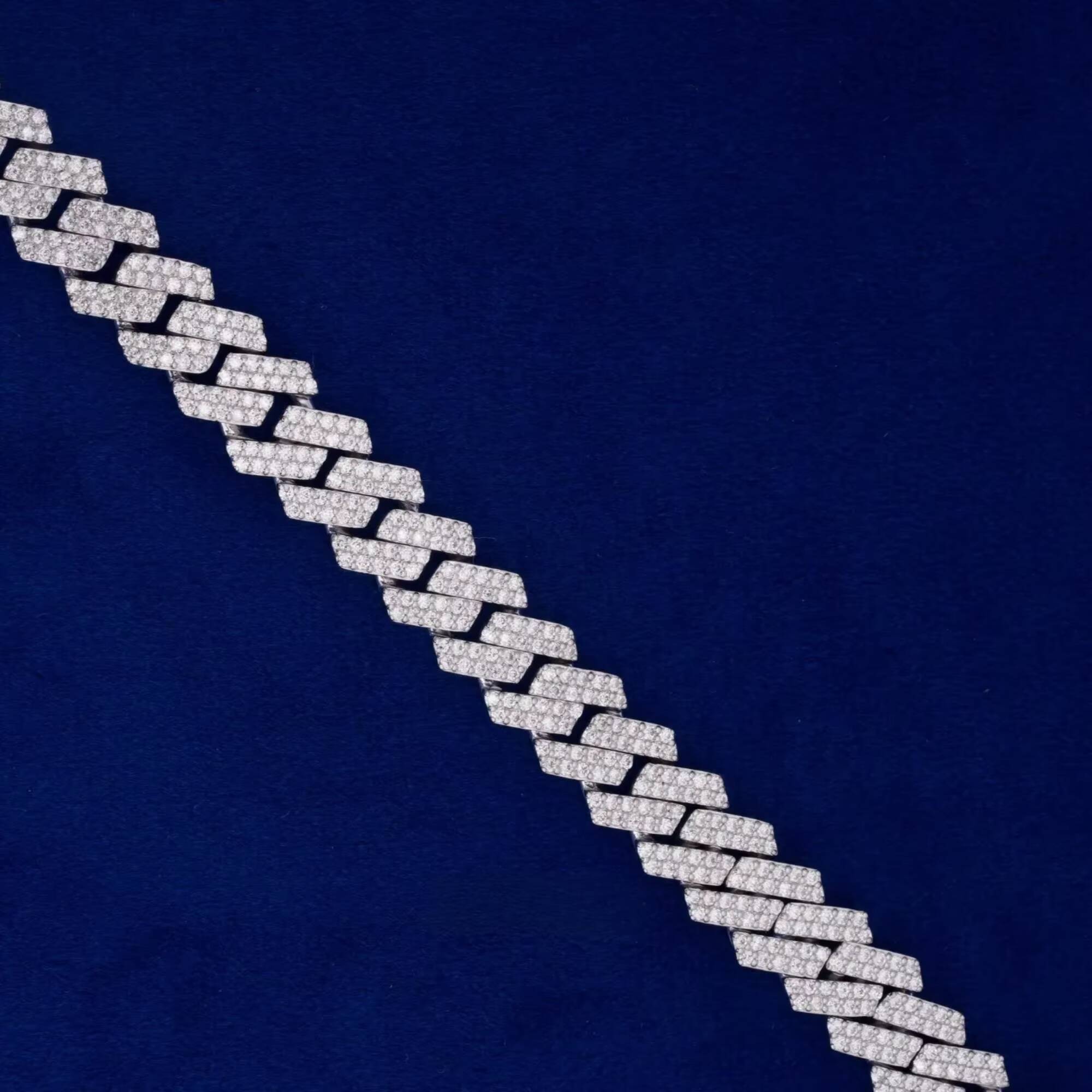 10mm 925 Silver Straight Edge Moissanite Cuban Chain GRA Certified Box Clasp Lock 2 Lines for Wedding and Gift