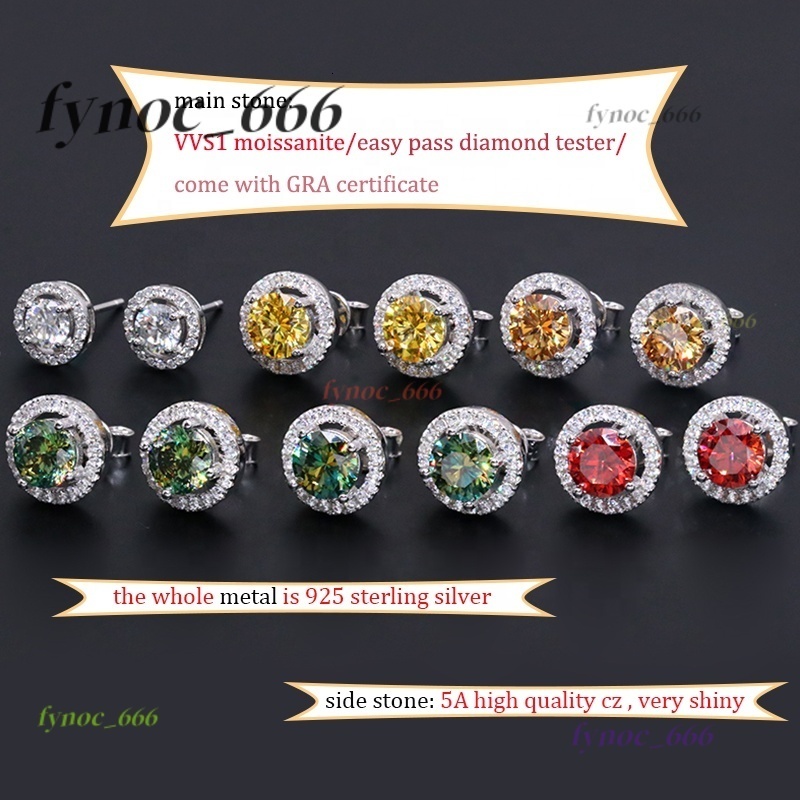 0.5-2ct Moissanite Stud Earrings VVS1 Clarify 925 Sterling Silver Moissanite Earrings Moissanite halo Earrings for Women Men
