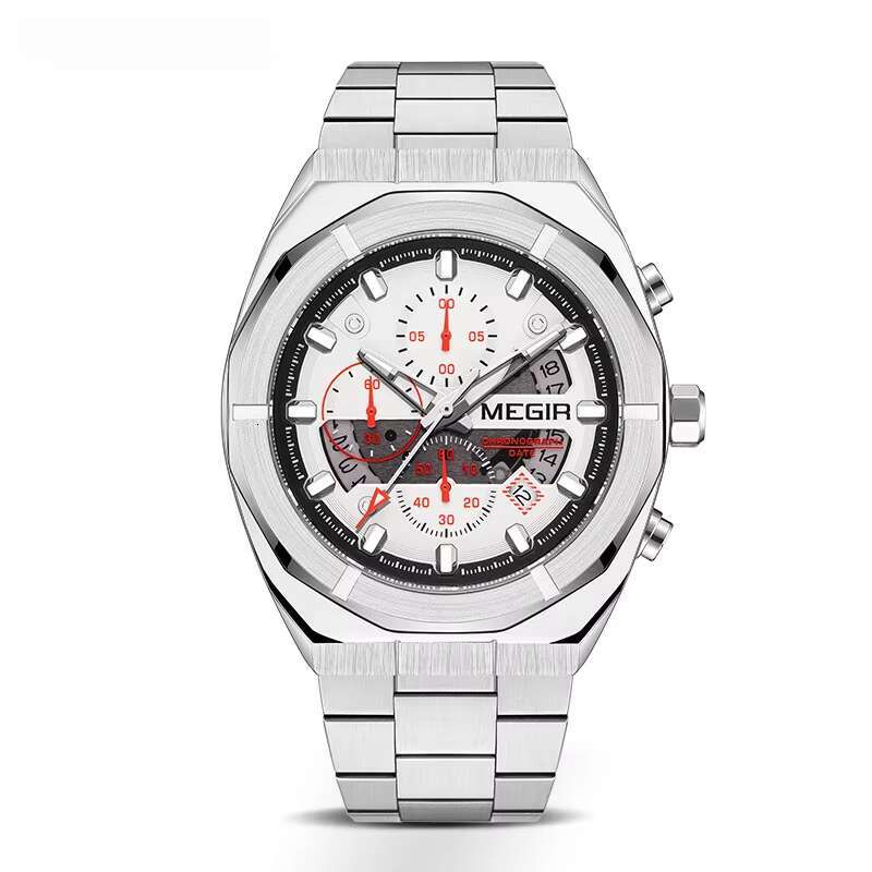 DHgargets MEGIR 2225G Men's Fashion Sports Watch - 45mm Stainless Steel, Waterproof 30M, Luminous, Date, Multifunction Quartz Watch