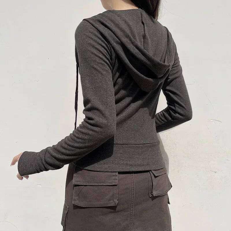 Casual Streetwear Basic Hooded Pockets Sweatshirt Tracksuit Solid Long Sleeve Hoodies Women Autumn Spring Fashion