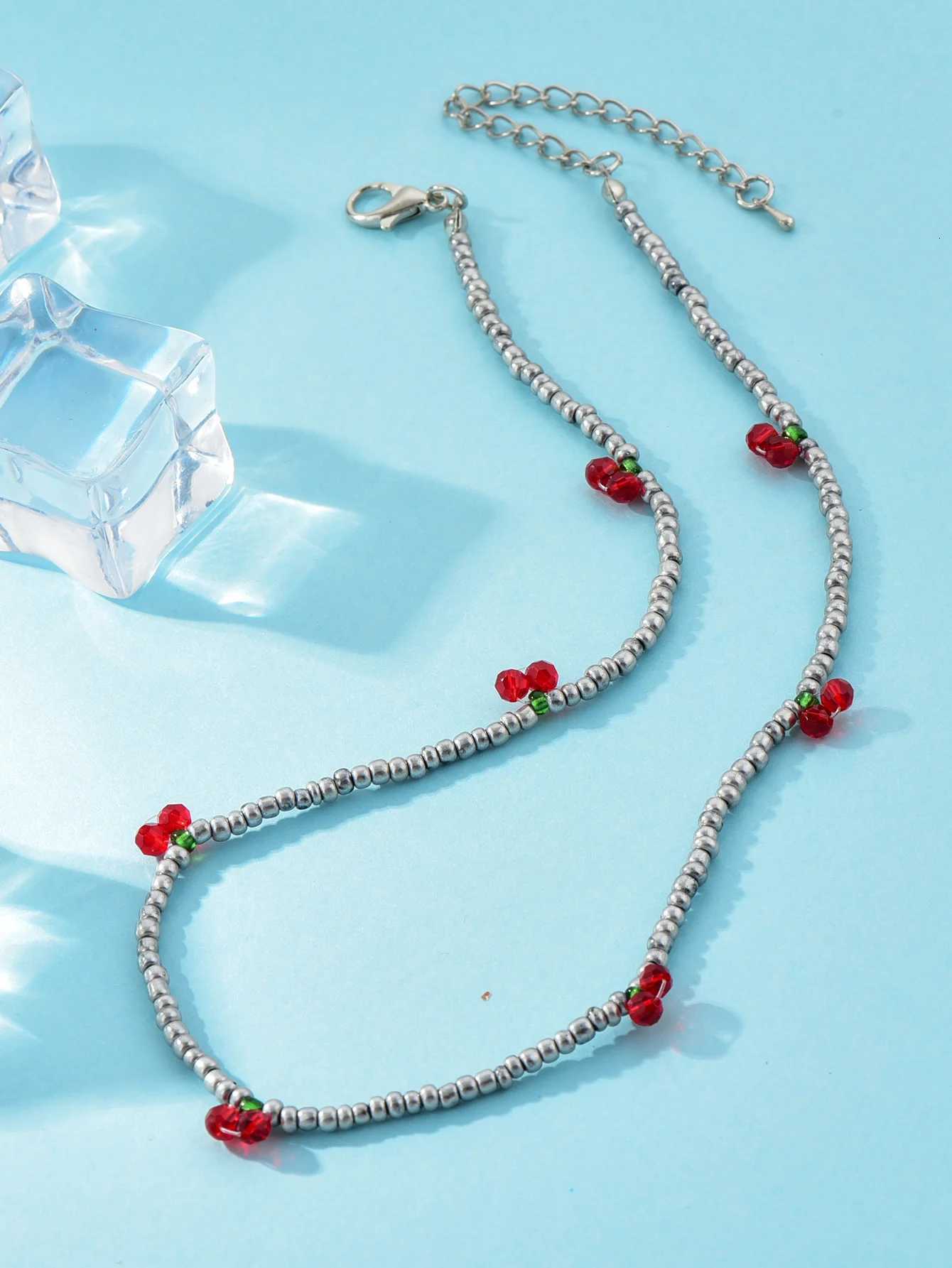 Delicate Beaded Necklace with Strawberry Cherry Accents Sweet Fresh Summer Jewelry for Women Z250910