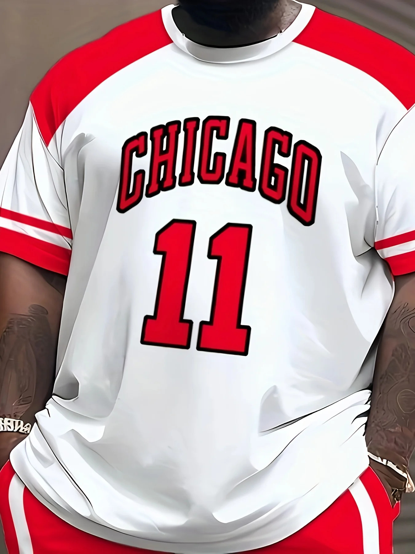 Mens 2025 Summer Fashion Chicago Element Breathable Sports Suit Sweat Wicking Quick Dry Short Sleeve Jersey Training Shorts 250724