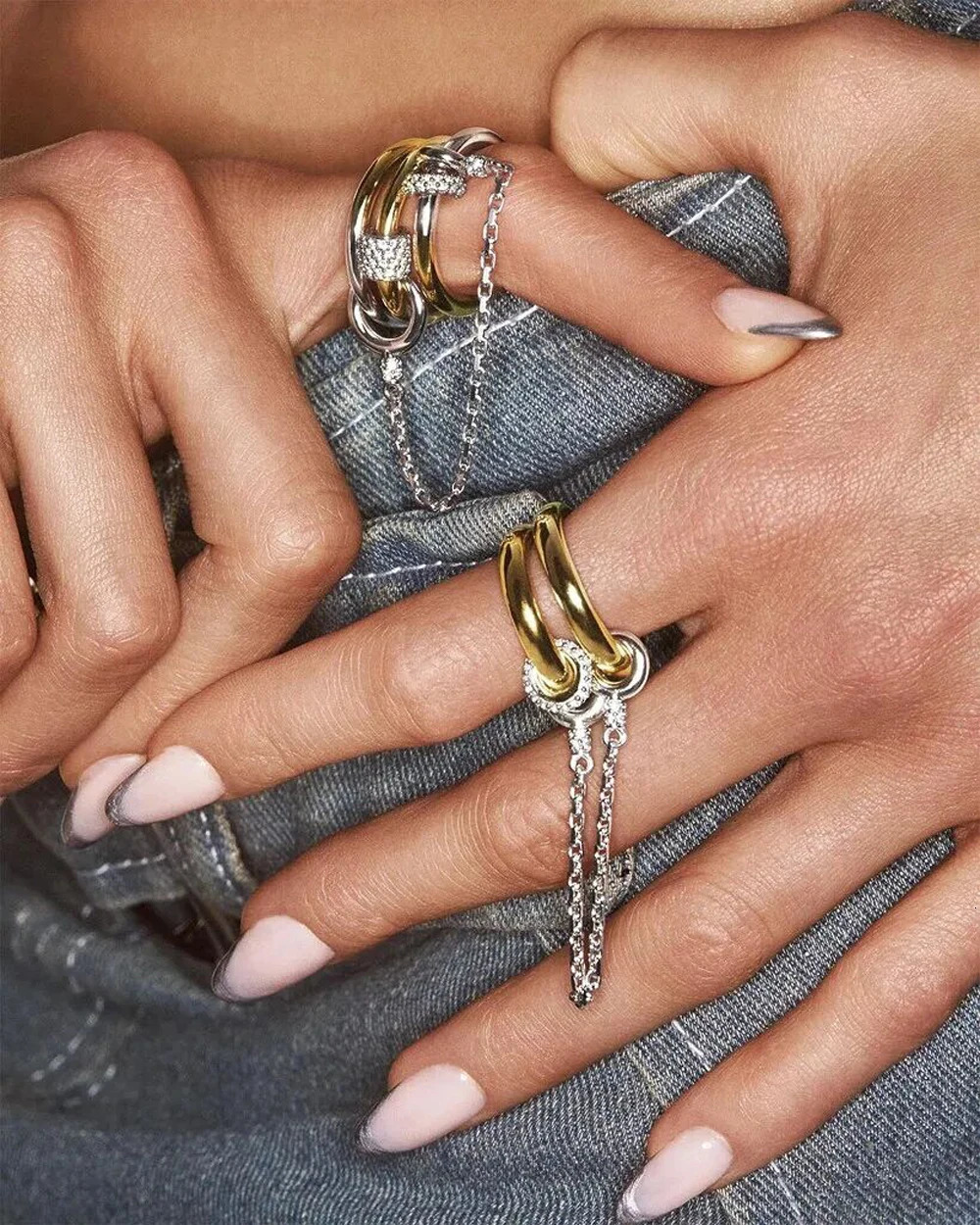 Fashion Tassel Chain Multi Layer Finger Ring Bling CZ For Women Bar Party Trend Jewelry 250723