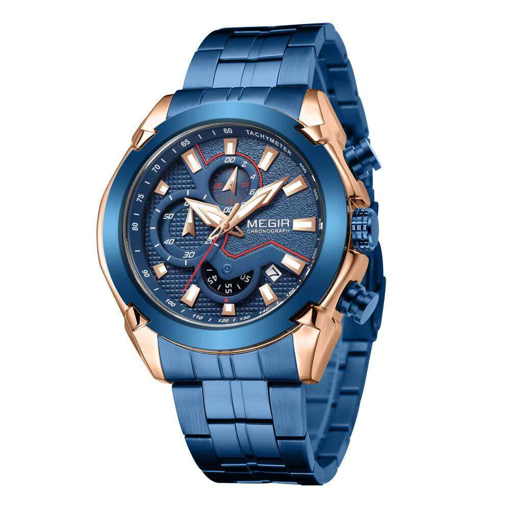 MEGIR Men's Chronograph Watch - 47mm Stainless Steel/Silicone, Waterproof, Luminous - Bulk Wholesale Watch