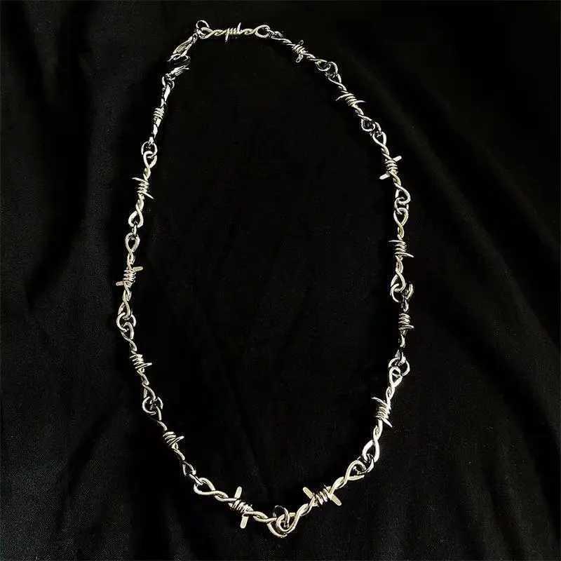 Punk Thorns Chain Necklace for Men Streetwear Barbed Wire Brambles Boys Hip Hop Harajuku Party Halloween Jewelry XJ250708