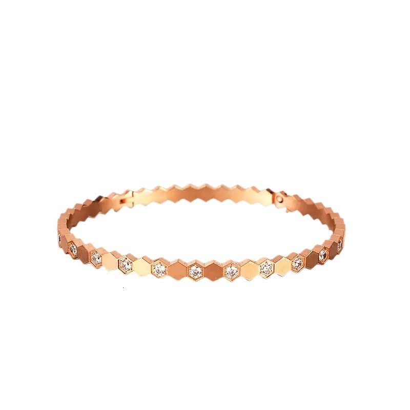 High Version V Gold CNC Shangmei Honeycomb Bracelet Pure Silver Plated 18k Rose Gold Inlaid with Diamonds Light Internet Celebrity Jewelry 250728
