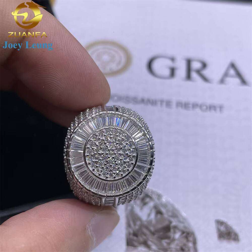 Factory Price Custom Hip Hop Fine Jewelry Sier VVS Dia Iced Out Ring Moissanite